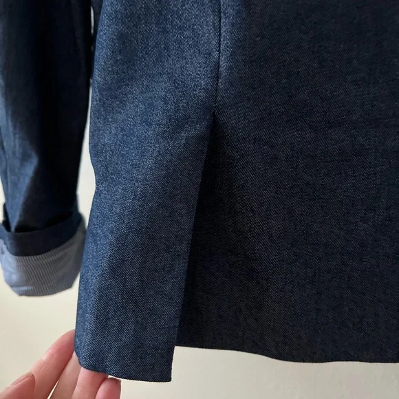 Gap Navy Blue Denim Pinstripe Lined Single Button Collared Fit & Darted Blazer 8 - Picture 7 of 12